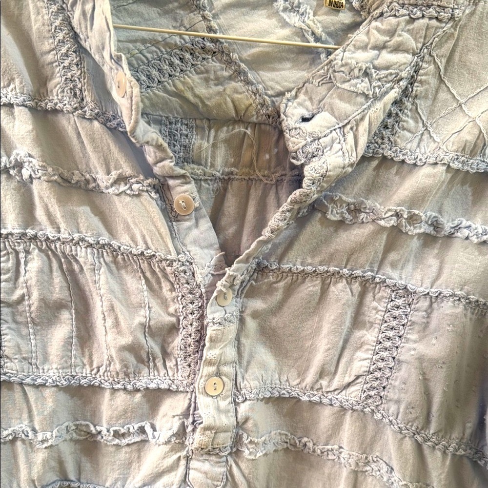 Dylan Light Blue Textured Patchwork Blouse Sundan… - image 3